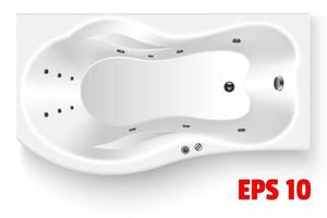 White bathtub rectangular curved top view vector