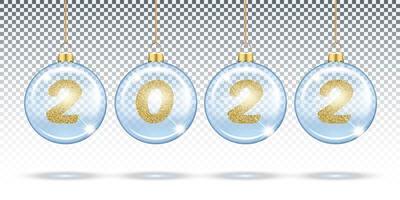 Numbers 2022 from gold glitter in Christmas transparent balls vector