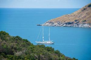 Phuket view point and Island with blue sky. subject is blurred. photo