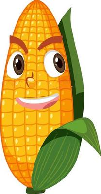 Cute corn cartoon character with face expression on white background