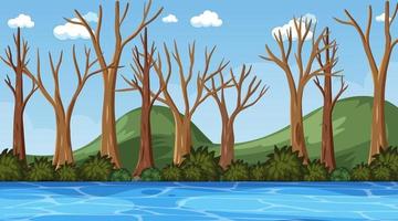 Escena de la naturaleza en blanco con muchos árboles secos bosque vector