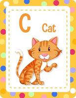 flashcard del alfabeto con la letra c para gato vector