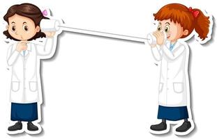 Scientist girls cartoon characters with science experiment object vector