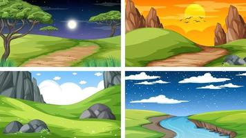 Four different scene of nature park and forest vector