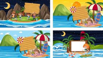 Set of different tropical beach scenes with blank banner vector