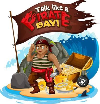 Talk Like A Pirate Day font banner with Pirate cartoon character