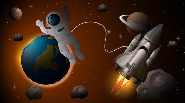 Astronaut and spaceship in space scene vector