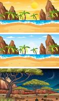 Conjunto de diferentes tipos de escenas horizontales de bosque. vector