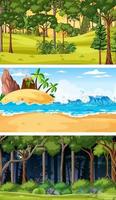 Set of different forest horizontal scenes in different times vector