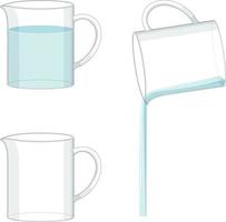 vaso de precipitados lleno de agua y vaso de precipitados en blanco vector
