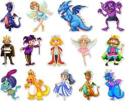 Sticker set with different fairytale cartoon characters vector