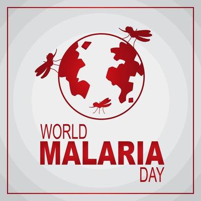 World Malaria Day logo or banner with mosquito on the earth sign