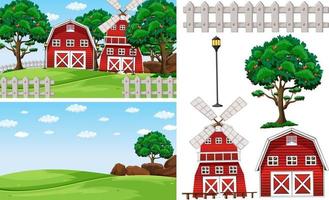 Farm element set isolated with farm scence vector