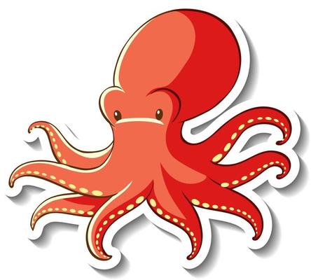 Sticker template with Octopus cartoon character isolated