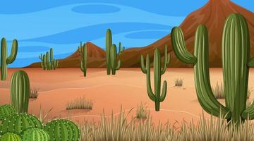 paisaje de bosque desértico en la escena diurna con varias plantas del desierto vector