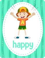 Vocabulary flashcard with word Happy vector