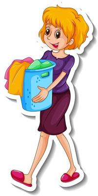 A sticker template with a woman holding clothes basket
