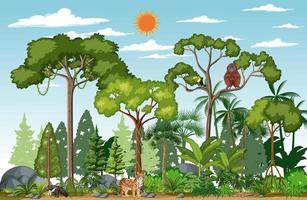escena del bosque con diferentes animales salvajes. vector
