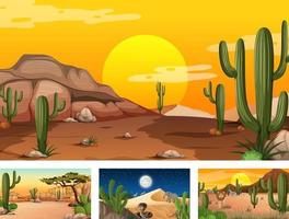 Different desert forest landscape scenes with animals and plants vector