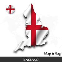 England map and flag . Waving textile design . Dot world map background . Vector .