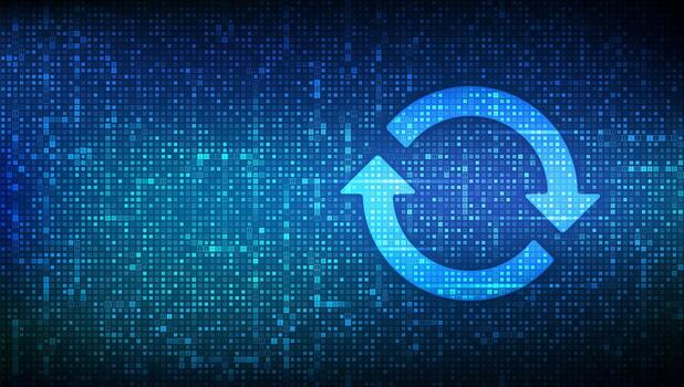 Actualiza el software. Actualizar el concepto de versión del programa informático. iconos de sincronización realizados con código binario. datos binarios digitales y transmisión de código digital. Fondo de matriz con dígitos 1.0. vector