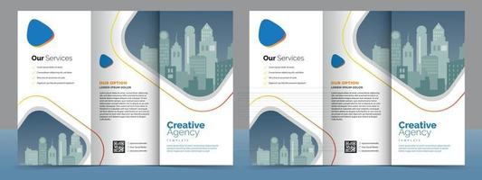 Plantilla de folleto comercial en diseño tríptico. folleto de diseño corporativo con imagen replicable. vector