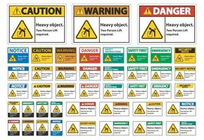 Objeto pesado, señal requerida de elevación para dos personas aislar sobre fondo blanco. vector