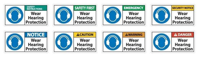 Use protección auditiva firmar sobre fondo blanco. vector