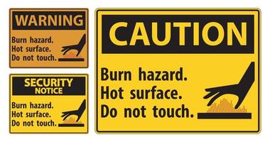 Burn hazard,Hot surface,Do not touch Symbol Sign Isolate on White Background,Vector Illustration vector