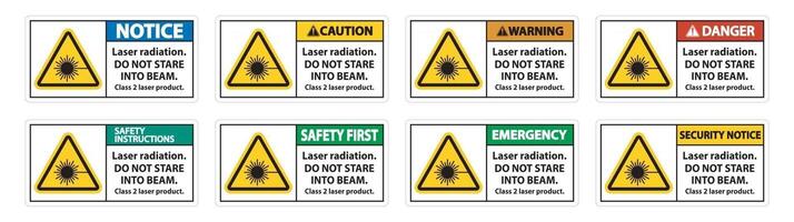 Laser radiation,do not stare into beam,class 2 laser product Sign on white background vector