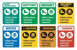 Safety Shoes And Vest Required With PPE Symbols on white background vector