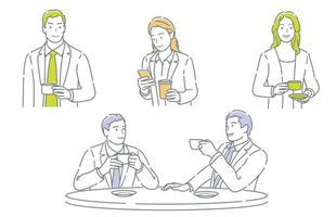 Set Of Businesspeople Taking A Coffee Break Isolated On A White Background vector