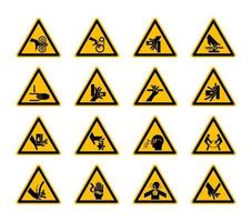 Triangular Warning Hazard Symbols labels On White Background vector