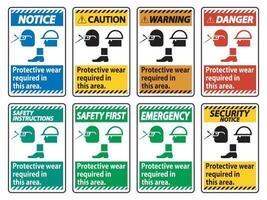 Protective Wear Is Required In This Area.With Goggles, Hard Hat, And Boots Symbols on white background vector