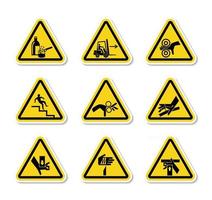 Triangular Warning Hazard Symbols labels On White Background vector