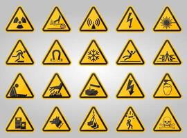 Triangular Warning Hazard Symbols labels On White Background vector