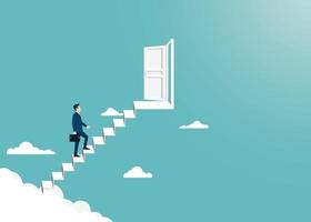 Businessman walking on up to the ladder open the door to success vector