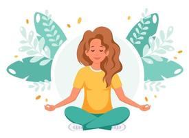 mujer meditando en posición de loto. estilo de vida saludable, yoga, relax. vector