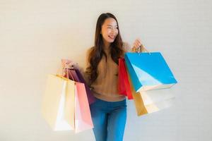 Portrait beautiful young asian women happy smile with shopping bag photo