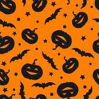 Seamless pattern with pumpkins bats stars. Halloween background. Illustration for textile, print, card, invitation, wallpaper, fabric vector