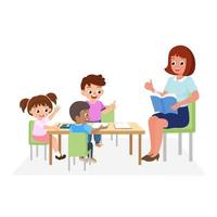 Little students and teacher learning in the classroom. Concept vector illustration for education and back to school