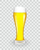 Naturalistic glass with fresh light cold beer in tall fouling. Vector Illustratiom