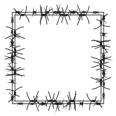 Silhouette of severe obstacle. Barbed wire fencing in the form of frame. Vector Illustration.