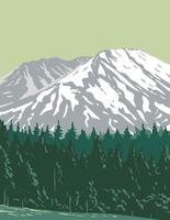 Mt. Saint Helens in Mount St. Helens National Volcanic Monument Located in Gifford Pinchot National Forest, Washington State  United States WPA Poster Art vector