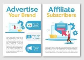 Advertise your brand brochure template. Affiliate subscriobers. Flyer, booklet, leaflet concept with flat illustrations. Vector page cartoon layout for magazine. advertising invitation with text space