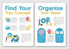 Find your key concept template. Organize your team. Flyer, booklet, leaflet concept with flat illustrations. Vector page cartoon layout for magazine. advertising invitation with text space