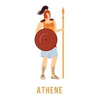 Athene flat vector illustration. Ancient Greek deity. Goddess of wisdom and courage. Mythology. Divine mythological figure. Isolated cartoon character on white background