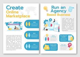 Create online marketplace brochure template. Run agency based business. Flyer, leaflet concept, flat illustrations. Vector page cartoon layout for magazine. advertising invitation with text space