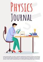 Physics journal poster vector template. Scientist reads at working place. Brochure, cover, booklet page concept design with flat illustrations. Advertising flyer, leaflet, banner layout idea