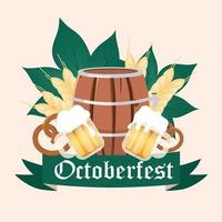 Oktoberfest social media post mockup. Barrel and cups of alcohol. Beer Festival. Advertising web banner design template. Social media booster, content layout. Promotion poster, flat illustration vector